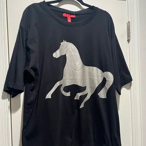 Black T-Shirt with Silver Horse Graphic